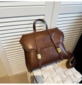 Deep brown vintage leather briefcase for women with parallel straps and bronze hardware - Coffee