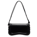 Elegante borsa a tracolla in pelle nera con base curva unica e chiusura magnetica - Nero