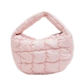 Quilted light pink cloud tote bag with puffy fabric and elegant crescent shape - Flesh Pink