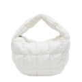 Fashionable white quilted cloud bag with puffy grid texture and silver zipper detail - White