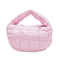 Pink quilted puffer handbag with a glossy checkered cloud design for women - Pink