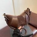 Brown croissant shoulder bag with suede patchwork and knotted strap detail - Brown