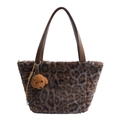Large leopard print faux fur tote bag with brown handles and a cute teddy bear pendant - 25*24*10 / Coffee with Pendant