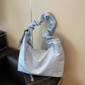 Bolso tote azul claro minimalista con correas fruncidas y gran capacidad para mujer - Azul