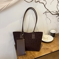 Bolso tote grande de ante sintético con estampado de leopardo y estuche a juego - Rojo