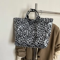 Large black and white leopard print tote bag with glossy finish and top handles - Black