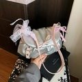 Borsa a nuvola argento metallizzato con fiocchi rosa, pizzo e perle stile coquette - Argento (Con Ciondolo)