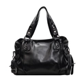 Borsa tote vintage nera classica in ecopelle lucida con rivetti in metallo - Nero