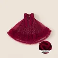 Girls red sequin mesh princess dress with bow detail and warm fleece lining - 90 / Red