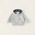 Gray kids zip-up hoodie with blue plaid lined hood and Adventures chest embroidery - 80 / Gray