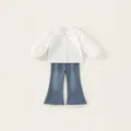 Conjunto de 3 piezas para niña con camisa de volantes y vaqueros campana con encaje - Blanco (Camisa + Vaqueros) / 80