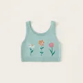 Chaleco de punto verde menta para niña con bordado floral y remate de punto elástico - Chaleco Azul / 80