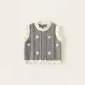 Graue Strickweste für Kleinkinder mit Blumenstickerei und weißen Rüschendetails - 80 / Oberteile / Grau