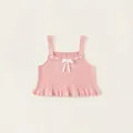Pink knit pointelle baby girl camisole with bow detail and ruffled hem - 80 / Pink