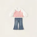 Conjunto de 3 piezas para niña con chaleco de punto rosa, camisa blanca y vaqueros - Rosa (Conjunto de 3 piezas) / 80