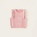 Gilet en tricot rose pour filles avec volants aux épaules et motifs ajourés chic - Rose / 80