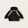 Boys black cotton hooded jacket with white stripes on sleeves and front zipper detail - 80 / Tops / Black