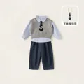 Set uniforme scolastica per bambini con camicia a righe, gilet grigio e pantaloni - 80 / Blu Notte