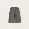 Girls' loose grey knit wide-leg trousers with comfortable elastic waist and embroidery - Heather Grey / 90