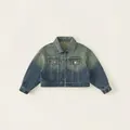 Veste en jean courte pour fille avec dégradé vintage jaune à bleu et boutons métalliques - 110 / Bleu Denim