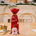 Christmas red plaid wine bottle bag with Santa Claus cartoon and Feliz Navidad gold ribbon - Red Santa Claus (Red Green Plaid)