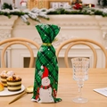 Christmas red and green plaid wine bottle bag with snowman design and golden ribbon - Green Snowman (Red Green Plaid)