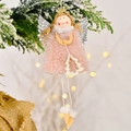 Ciondolo angelo di Natale in peluche rosa con ali d'argento e decorazione corona d'oro - Rosa