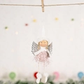 Christmas angel hanging ornament with pink feather skirt and silver wings for tree decoration - Pink