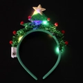 Leuchtender Weihnachtsbaum-Haarreif mit Pailletten, roten Bommeln und goldenem Stern - LED Weihnachtsbaum Haarreif