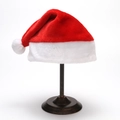 Detalle del gorro de Navidad de felpa rojo y blanco con ribete de piel sintética suave - Talla única / Gorro de Felpa Rojo con Pompon Grande