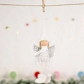 White Christmas angel hanging ornament with silver wings and a soft mesh skirt - White