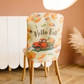 Fall dining chair cover with vintage red truck, pumpkins, and maple leaves print - Truck Pattern