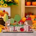 Wood Welcome sign with hedgehog and owl motifs for autumn harvest table decoration - Welcome Owl Style (WELCOME)