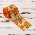 Nastro a quadretti del Ringraziamento con zucche per decorazioni autunnali festose - Thanksgiving Ribbon Style C