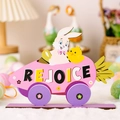 Décoration de Pâques en bois avec voiture carotte rose, texte Rejoice et roues violettes - Ornement en Bois Violet-REJOICE