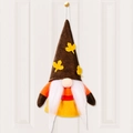 Fall gnome plush ornament with yellow maple leaves on a dark brown hat for autumn decor - Brown Hat
