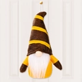 Brown and yellow striped gnome plush ornament with long white beard and hanging string - Striped Hat