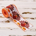 Thanksgiving white ribbon with turkey, pumpkin and maple leaf prints for DIY crafts - Thanksgiving Ribbon Style E