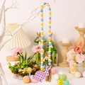 Easter bead garland with purple plaid rabbit wooden tag and rustic jute tassel - Purple Plaid Rabbit Style