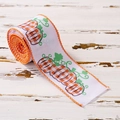 Plaid orange pumpkin patterned ribbon with stitched edges for autumn harvest decor - Thanksgiving Ribbon G