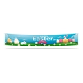 Himmelblaues Happy Easter Banner mit bunten Eiern und Hasen für die Gartenparty Dekoration - Himmelblau Gras Hase Stil (03)