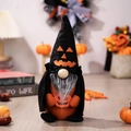 Gnomo de Halloween de peluche con gorro negro puntiagudo, calabaza y larga barba gris - Gnomo Masculino con Sombrero Puntiagudo de Halloween Sosteniendo una Calabaza