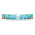Blue Easter garden banner with colorful eggs and rabbit ears for outdoor party decoration - Striped Light Blue Round Logo Style (06)
