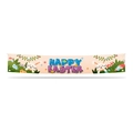 Pink Happy Easter banner with cartoon bunnies and colorful eggs for garden party decoration - Pink Gradient Bunny Egg Style (08)