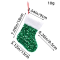 Green sequin Christmas stocking with faux fur trim and detailed size measurements - Green