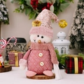 Charming pink plush Christmas snowman ornament with sequins on wooden base - Pink Standing Snowman