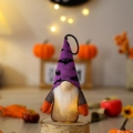 Glow-in-the-dark Halloween gnome ornament with purple bat hat and warm yellow LED light - Bat Purple Hat Style