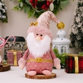 Pink sequin Christmas gnome decoration with white beard on wooden base for festive home decor - Pink Standing Santa Gnome