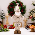 Gnome de Noël télescopique avec chapeau beige et détails à carreaux en décor festif - Père Noël