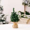 Mini tabletop artificial Christmas tree with green needles and burlap base decoration - 20cm